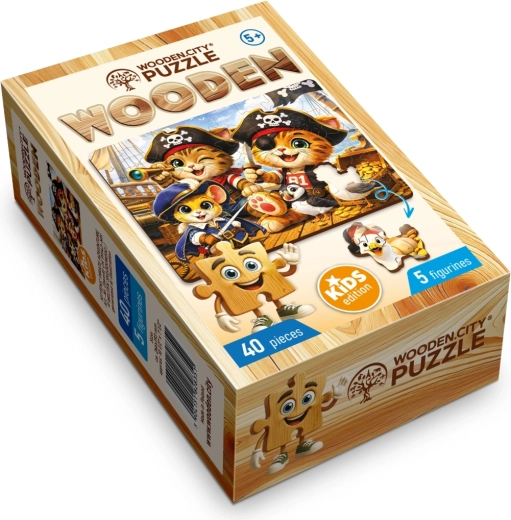 Drewniane puzzle WOODEN CITY Kocięta i piracka przygoda, 40 elementów