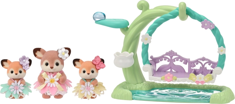 Sylvanian Families jelonki na kwiatowej huśtawce – zestaw do zabawy z 3 figurkami