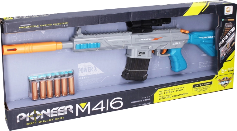 Karabin Pioneer M416 z piankowymi nabojami i łuskami