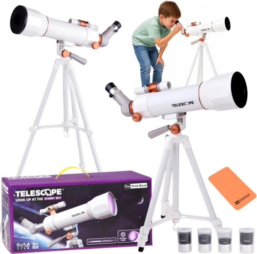 Teleskop dla dzieci ze statywem do 107 cm, 4 okulary, soczewka 3× i szukacz