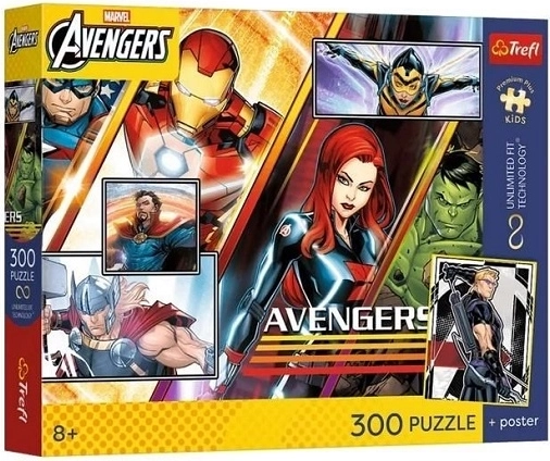 Puzzle Trefl Marvel Avengers – siła drużyny, 300 elementów + plakat