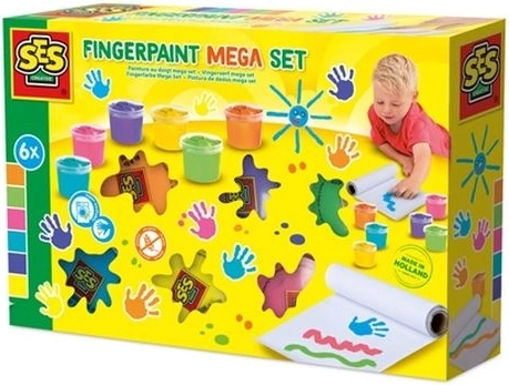 SES Creative mega zestaw farb do malowania palcami z 6 kolorami 110 ml i papierem 2 m