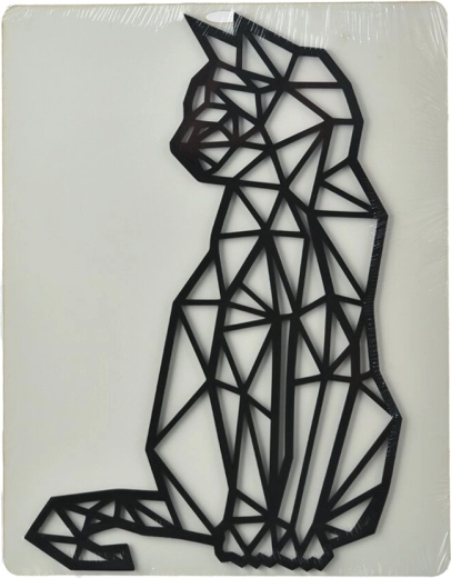 Dekoracja ścienna Kot – geometryczna sylwetka, czarna, drewno 24 × 36 cm