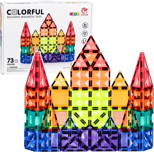 Magnetyczne klocki konstrukcyjne – kolorowe przezroczyste panele 3D STEM (73 elementy)