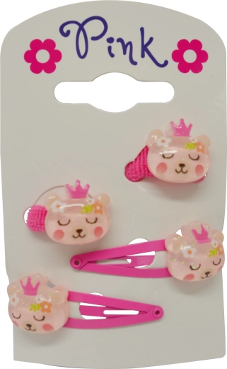 Akcesoria do włosów Miś – zestaw 4 szt. (spinki i gumki)