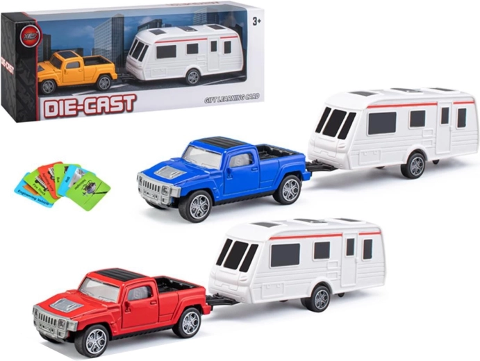Metalowy pickup z przyczepą kempingową – zestaw pojazdów