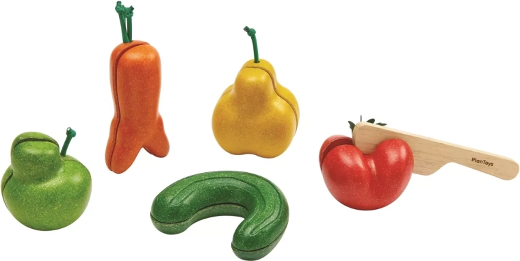PlanToys krzywe owoce i warzywa – zestaw do krojenia