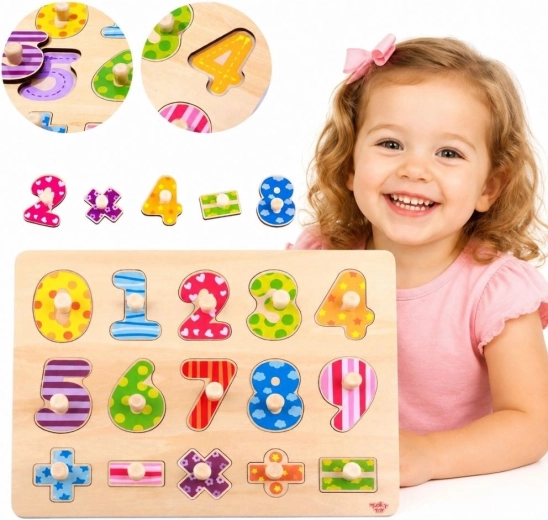 Drewniane puzzle wkładane Tooky Toy z liczbami i znakami matematycznymi