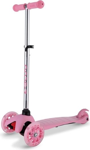 Różowa trójkołowa hulajnoga z kółkami LED