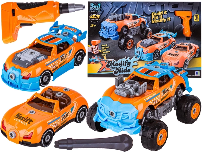 Rozkręcany i składany samochód 3w1 tuning z wkrętakiem na baterie (monster truck) - 1 szt.