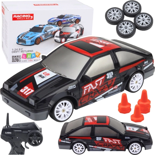 RC auto driftingowe 1:24 z wymiennymi kołami, czarne