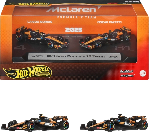 Hot Wheels Premium McLaren Formula 1 2025 – metalowe modele Lando Norrisa i Oscara Piastriego - 2 szt.