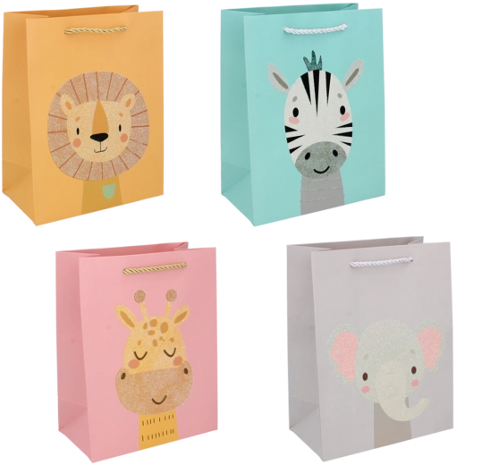 Torebka prezentowa ze zwierzątkami, duża, pastelowe kolory
