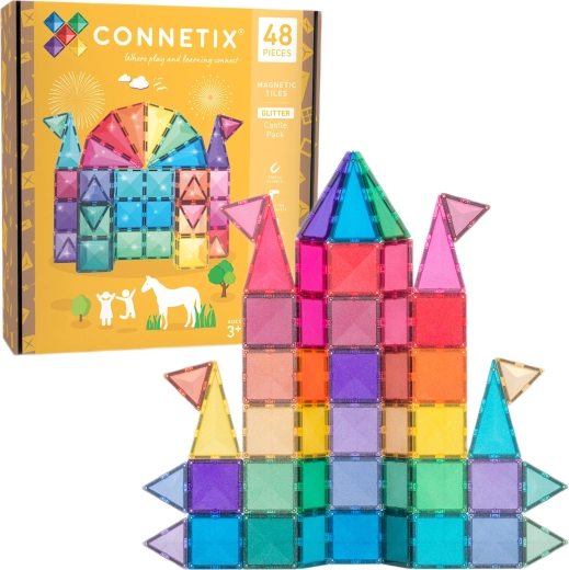 Magnetyczne klocki konstrukcyjne z brokatem 48 szt. CONNETIX Glitter Castle Pack