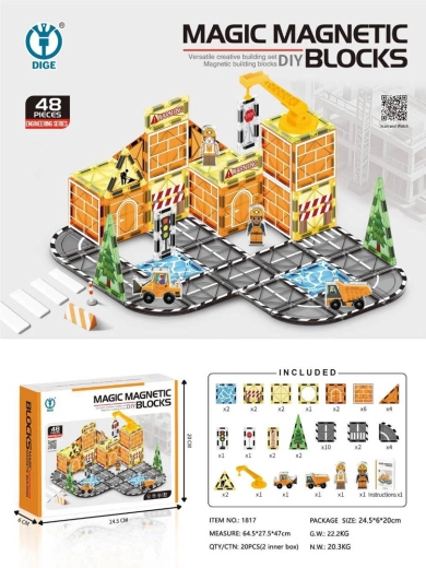 Magnetyczny zestaw konstrukcyjny Plac budowy, 48 elementów