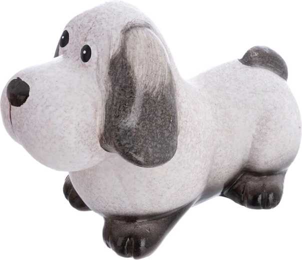 Dekoracyjna figurka pies z polyresinu, beżowa, 23 cm
