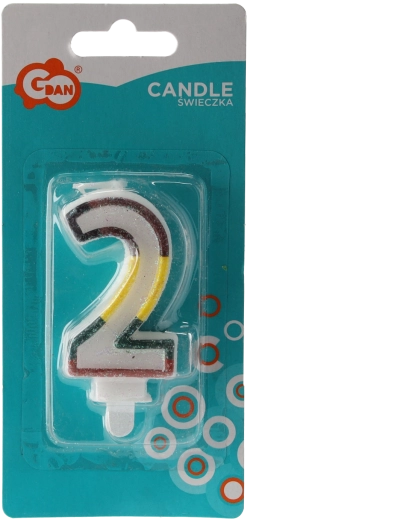 Dekoracyjna świeczka urodzinowa cyfra 2 z brokatem, biała