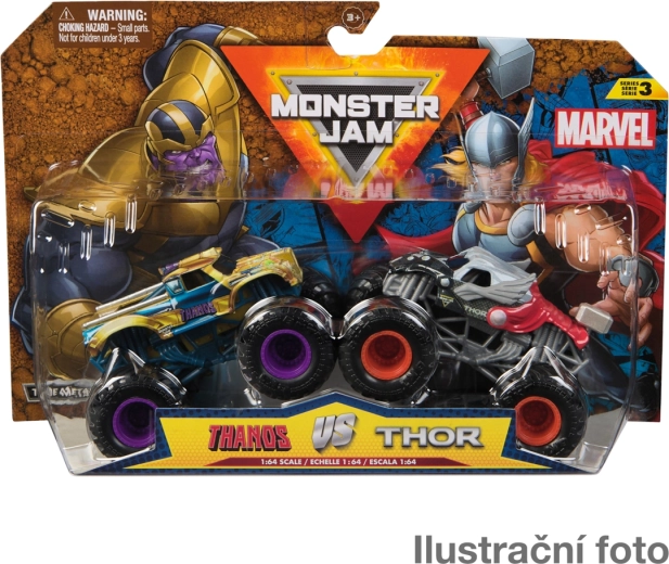 Monster Jam Marvel 1:64 – zestaw 2 metalowych monster trucków