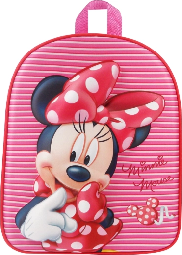 Dziecięcy plecak 3D Minnie Mouse, różowy w paski, 31 cm