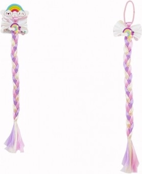 Gumka do włosów z kokardą i kolorowym warkoczem z cekinami