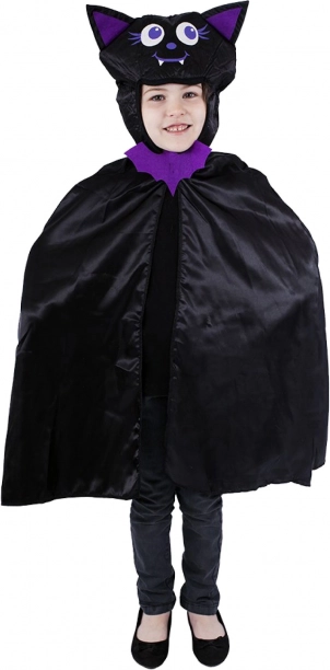 Dziecięca peleryna nietoperza z kapturem, czarno‑fioletowa, uniwersalny rozmiar