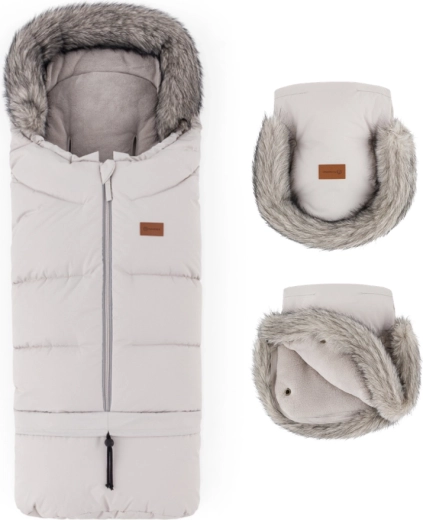 Petite&Mars zestaw zimowy: śpiworek Arctic 4w1 + rękawice do wózka Furry, kolor champagne shower