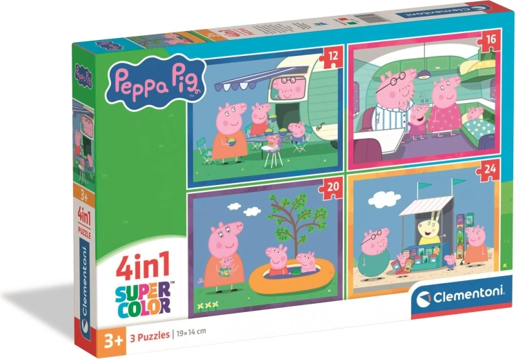 Puzzle CLEMENTONI Świnka Peppa 4w1 – podróże (12, 16, 20, 24 elementów)