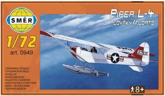 Model Piper L-4 z pływakami 1:72 14,7 × 9,3 cm w pudełku 25 × 14,5 × 4,5 cm