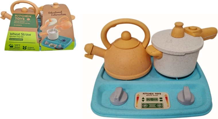 Zestaw kuchenny z palnikiem, czajniczkiem i garnkiem ze słomy pszennej