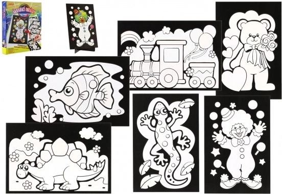 Zdrapywany obrazek 6 szt. kolorowy + 6 szt. stojaków w pudełku 19x22x6,5 cm