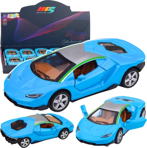 Metalowy samochód sportowy 1:32 z napędem wstecznym, światłami i dźwiękami – niebieski