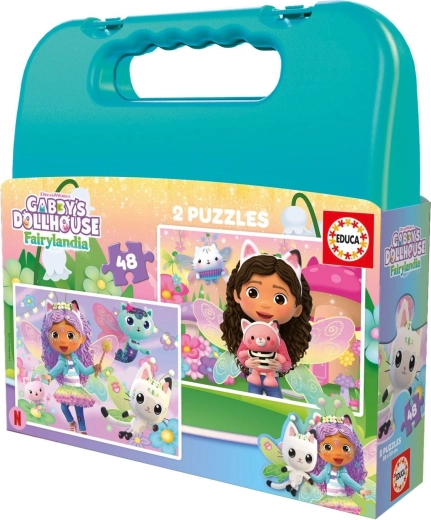 Puzzle Educa w walizce Koci domek Gabi 2 × 48 elementów