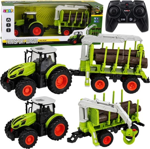 Traktor RC z leśną przyczepą i chwytakiem do drewna 1:24