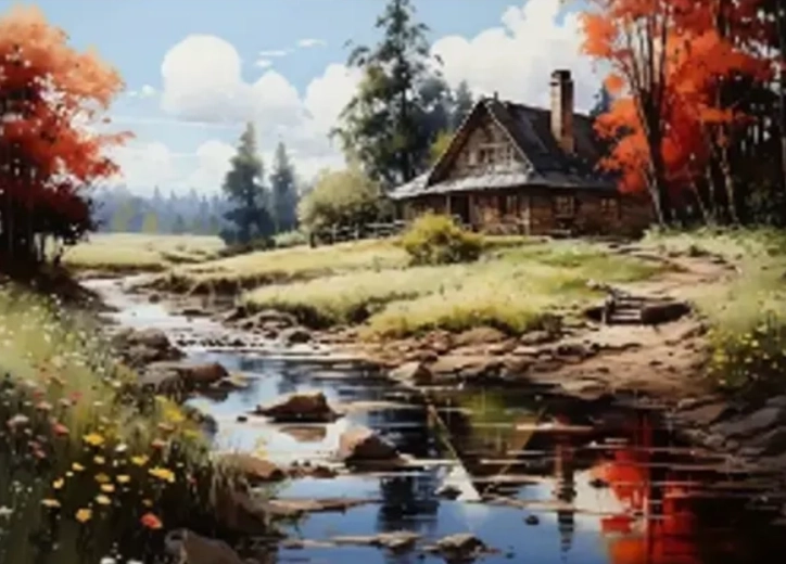 Diamentowe malowanie Dom nad rzeką 30 × 40 cm