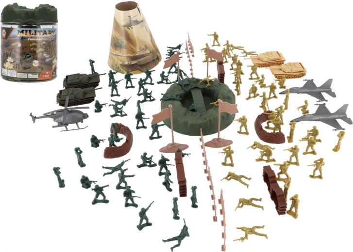 wojskowy zestaw żołnierzyków 110 szt. w plastikowym pojemniku