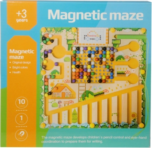 Drewniana magnetyczna zabawka edukacyjna – labirynt z kulkami - 1 szt.