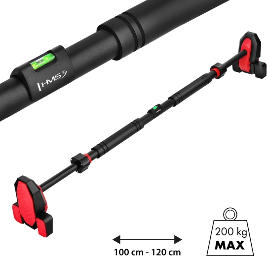 Rozporowa drążkowa hrazda do drzwi z poziomicą HMS