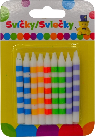 Urodzinowe świeczki kolorowe w paski, 18 szt.