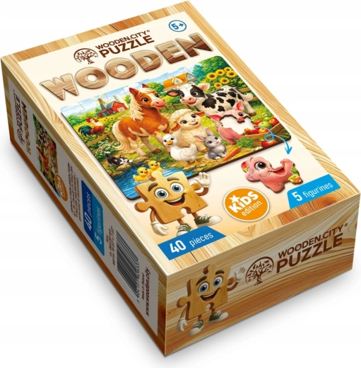 Drewniane puzzle WOODEN CITY Zwierzątka z zielonej farmy, 40 elementów