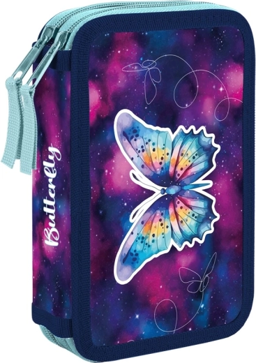 Dwupoziomowy szkolny piórnik z motywem motyla, pusty