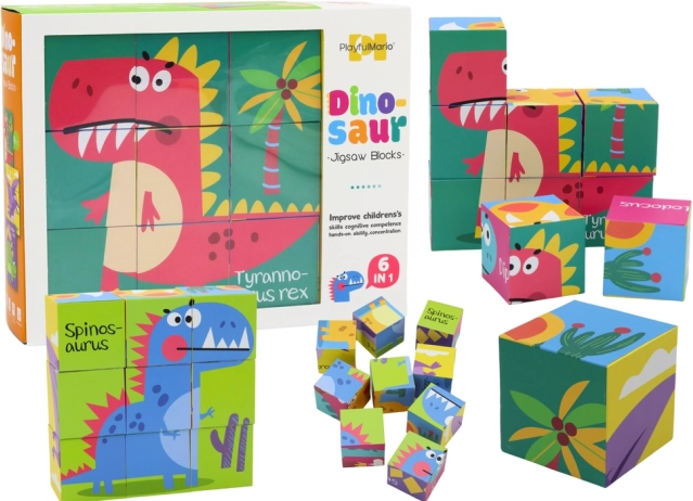 Edukacyjne klocki puzzle 6w1 Dino świat, 9 elementów
