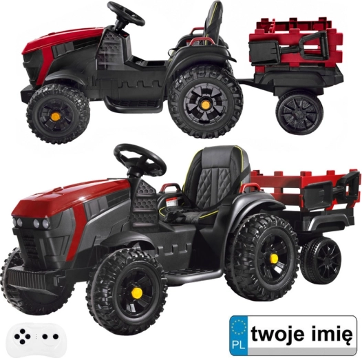 Dziecięcy elektryczny traktor z przyczepą – czerwona