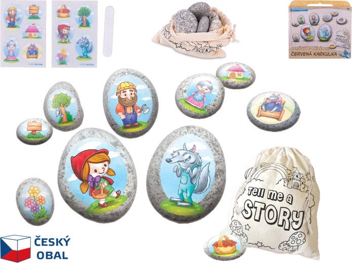 Bajkowy zestaw kamyków z Czerwonym Kapturkiem i naklejkami