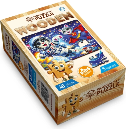 Drewniane puzzle Wooden City Superkoty w kosmosie, 40 elementów