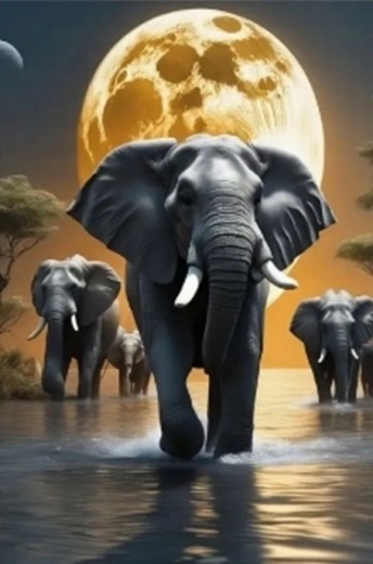 Malowanie diamentowe Słonie w blasku księżyca 30 × 40 cm
