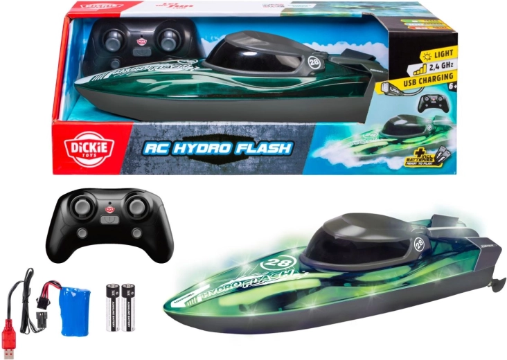 Zdalnie sterowana łódź Dickie Toys RC Hydro Flash z oświetleniem, 29 cm