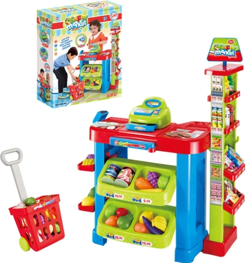 Dziecięcy supermarket ze skanerem i wózkiem na zakupy