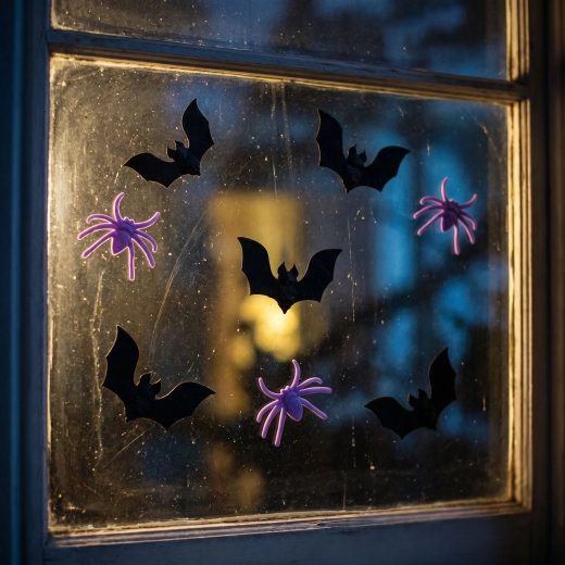 Halloweenowa żelowa dekoracja okienna 3D, nietoperze i pająki, 9 szt.