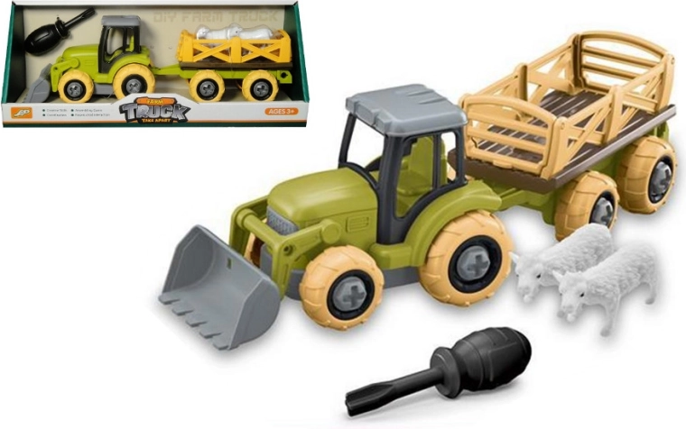 Zestaw rolniczy do montażu – traktor z przyczepą i zwierzętami