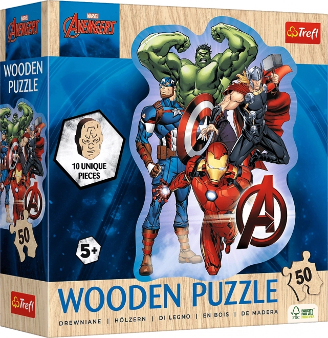 Drewniane puzzle obrysowe AVENGERS – 50 elementów